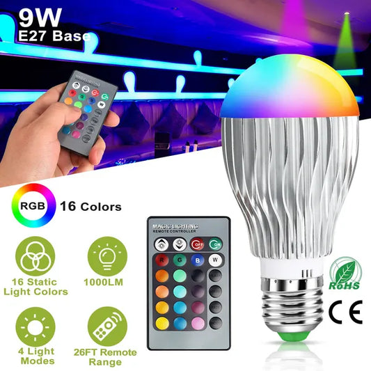 RGB LED Bulb 9W E27 - 16 Colors with Remote
