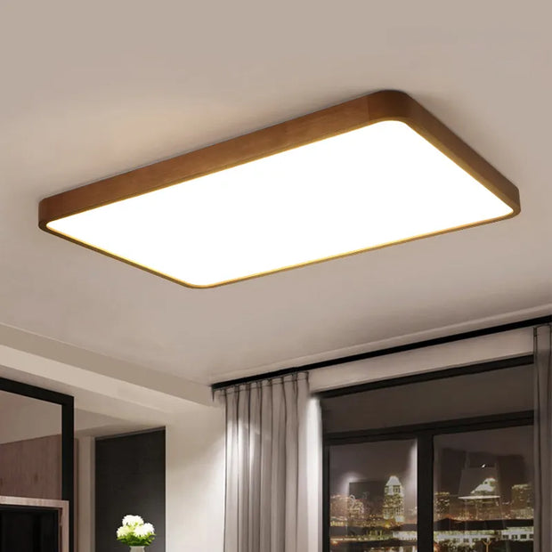 Modern LED Ceiling Lights Real Wooden Lamps