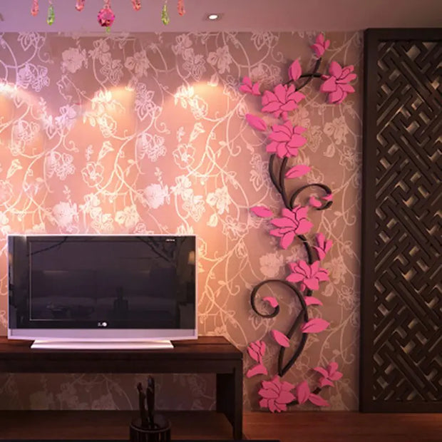 3D Acrylic Wall Sticker DIY Rose Flower Vine Wall