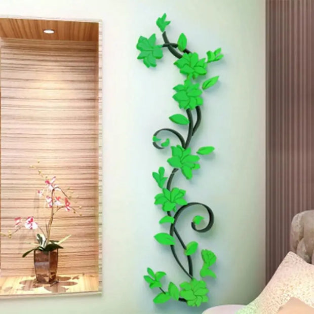 3D Acrylic Wall Sticker DIY Rose Flower Vine Wall