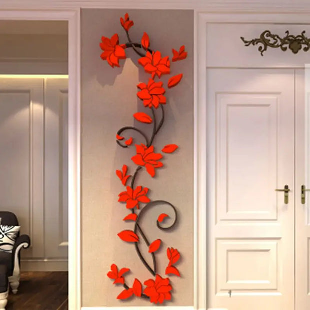 3D Acrylic Wall Sticker DIY Rose Flower Vine Wall