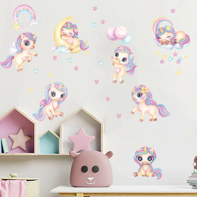 Cartoon Moon Rainbow Unicorn Horse Star Wall