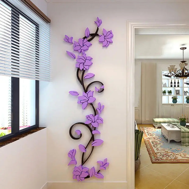 3D Acrylic Wall Sticker DIY Rose Flower Vine Wall