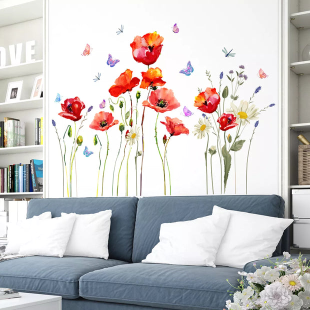 Red Flowers PVC Wall Stickers Room Decoration