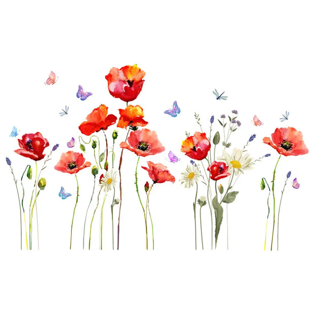 Red Flowers PVC Wall Stickers Room Decoration