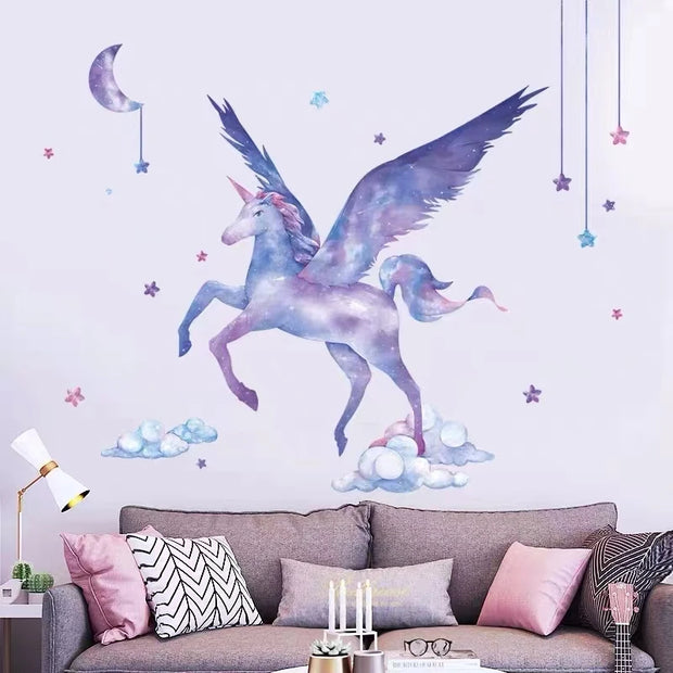 Cartoon Moon Rainbow Unicorn Horse Star Wall